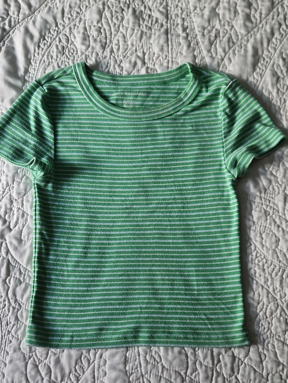 American Eagle Outfitters Green and White Striped Short-Sleeve Tee